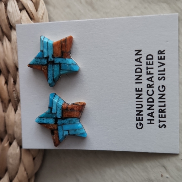 Gorgeous NWT Santo Domingo Inlay Turquoise & Coral Earrings - Picture 4 of 11